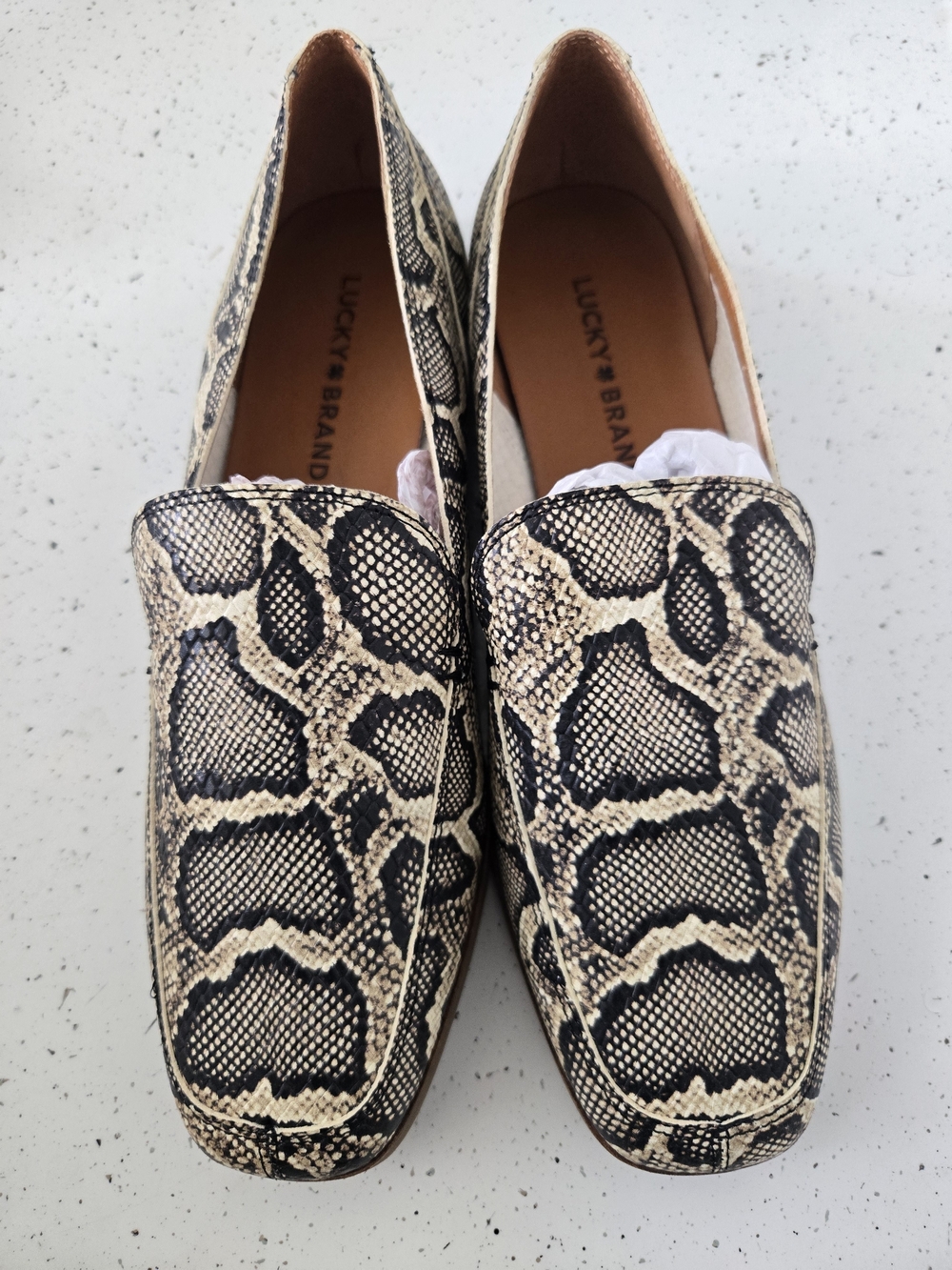 Lucky Brand Men’s Snake-Print Loafers in Beige and Black